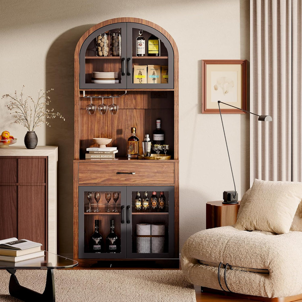 Arched Kitchen Pantry Cabinet, Kitchen Hutch Storage Cabinet with Countertop ...
