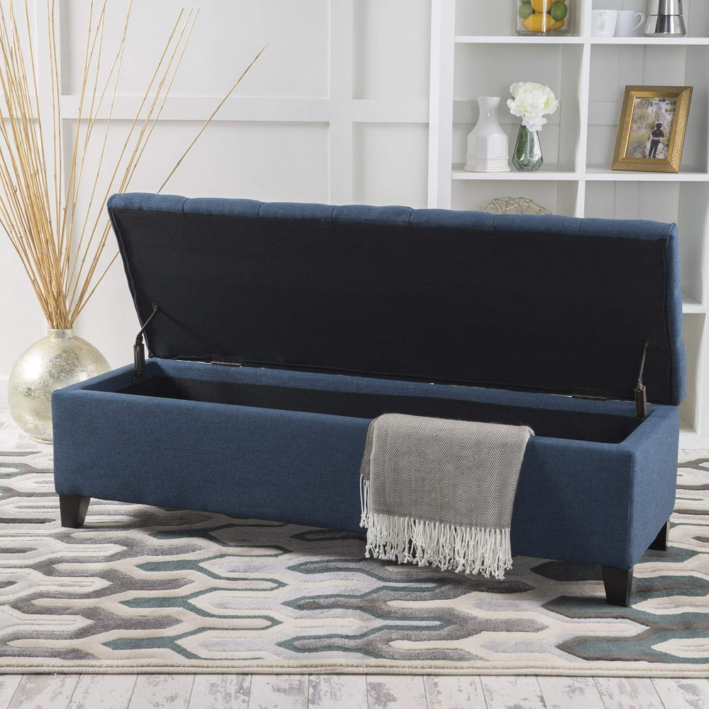 Christopher Knight Home Ottilie Fabric Storage Ottoman, Dark Blue, 17.75&quot...