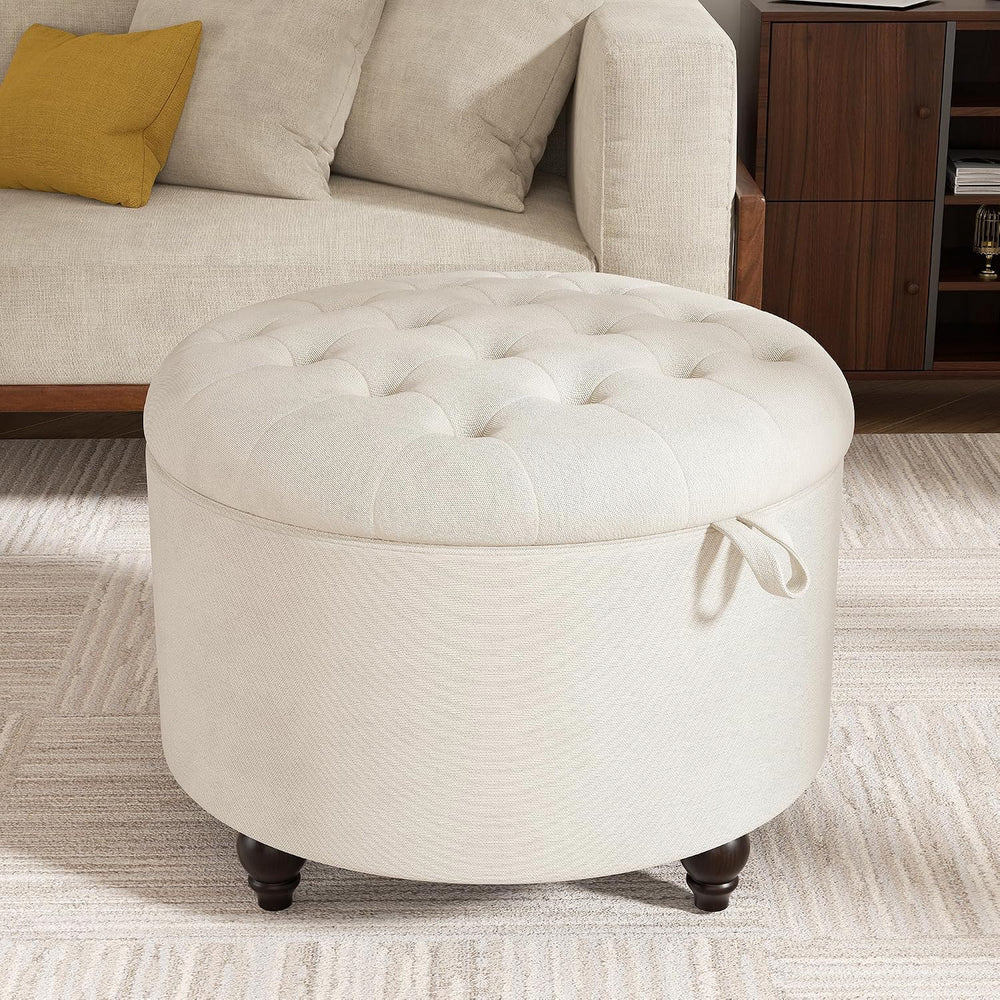 24 Inch Round Storage Ottoman,Modern Tufted Ottomans,Circular Coffee Table wi...