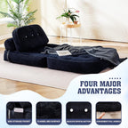 Folding Sofa Bed, Flannel Futon Couch Bed with Pillow and Blanket, Convertible Sleeper Chair for Small Space Apartment Guest Room, Black