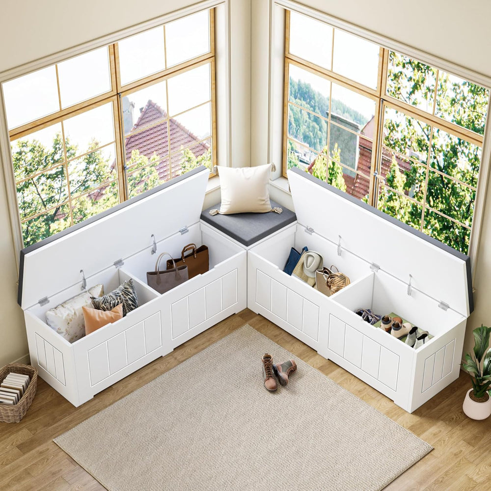 L Shaped Corner Storage Bench with Cushion, Breakfast Nook Bench, Kitchen Ban...