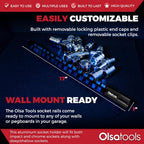 Olsa Tools 1/2-Inch Drive Aluminum Socket Organizer with Locking End Caps | Professional Quality Socket Holder (BLACK)