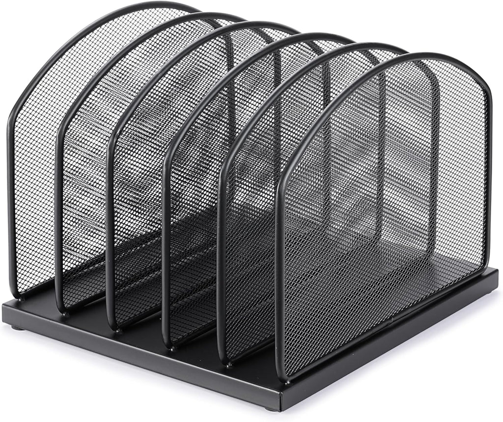 Huron 5-Slot Vertical File Binder Organizer Storage, Black Steel Mesh