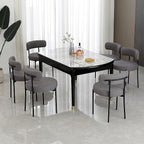DYHOME Dark Grey Dining Chairs Set of 6, Mid-Century Modern Dining Chairs, Kitchen Dining Room Chairs, Curved Backrest Round Upholstered Boucle Sherpa Dining Chair with Black Metal Legs