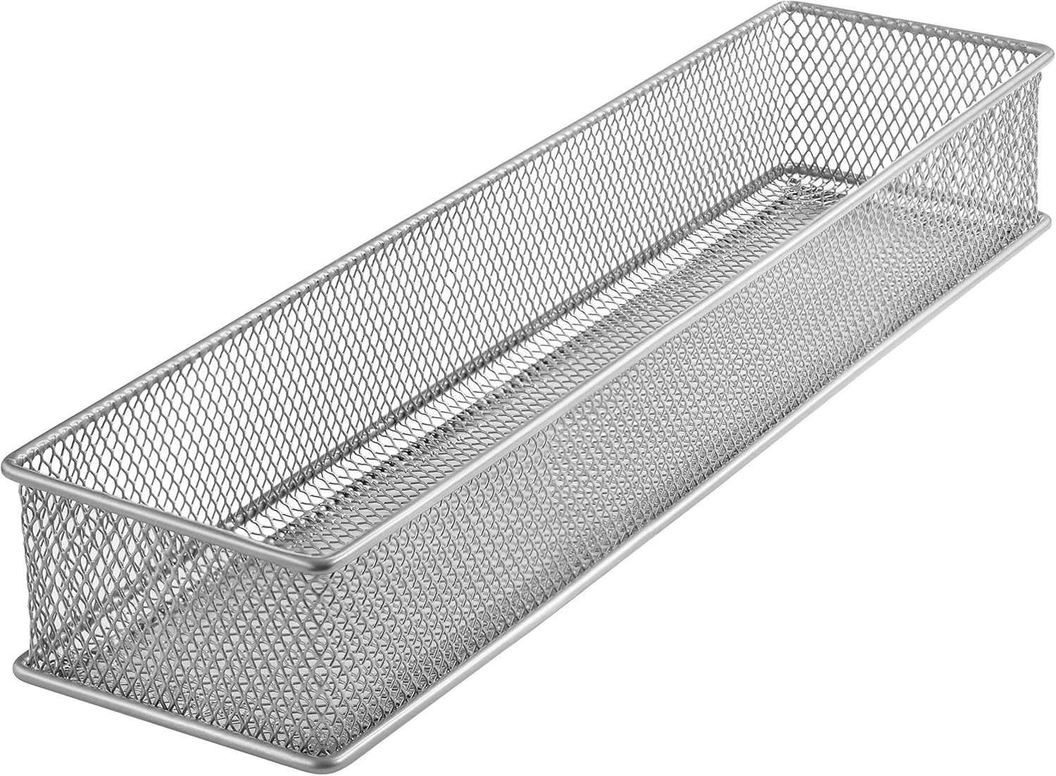 YBM HOME Silver Mesh Drawer Cabinet and or Shelf Organizer Bins, School Supply Holder Office Desktop Organizer Basket 1592s (1, 3x12x2 Inch)