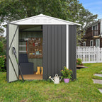 Flamaker 6x8 FT Storage Shed Waterproof Metal Garden Shed with Lockable Door Utility Tool Shed Outdoor Storage for Backyard, Patio and Lawn, Grey