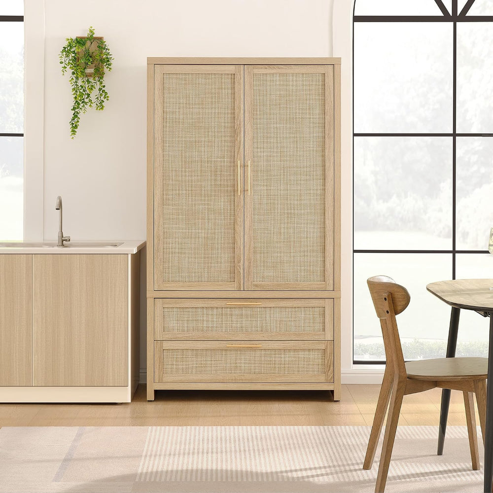 SICOTAS 71 inch Rattan Wardrobe Closet : Armoire Wardrobe with Drawers
