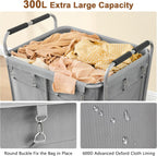 Hoctieon Large Laundry Cart with Wheels, 300L Heavy Duty Laundry Basket Organizer, Rolling Hamper Sorter for Clothes Storage, Industrial Dirty Clothes Hamper for Home & Hotel, Gray