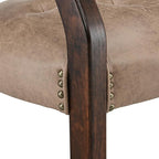 LEEMTORIG Large Dining Chairs with Casters and Arms, Rolling Dining Chairs with Wheels, Accent Wood Boss Caption's Chairs, 26" D x 25.2" W x 31.5" H, Espresso Legs & Yellowish Brown Fabric SY-318-LT