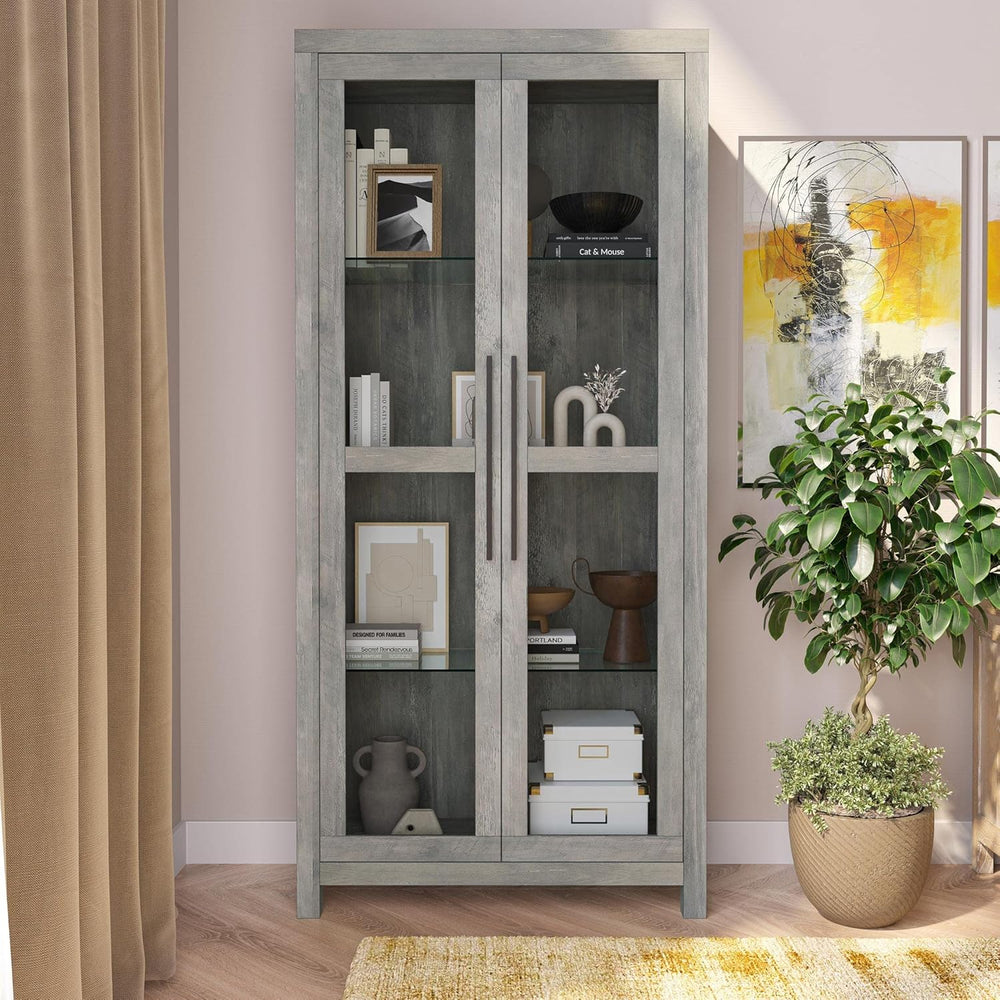 BELLEZE Glass Display Cabinet, Tall Curio Cabinet with Tempered Glass Doors f...