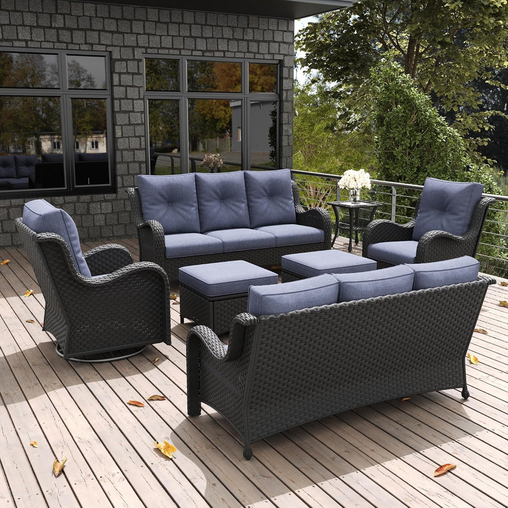 7 Pieces Outdoor Patio Furniture Set, Rattan Wicker Sectional Swivel Rocker C...