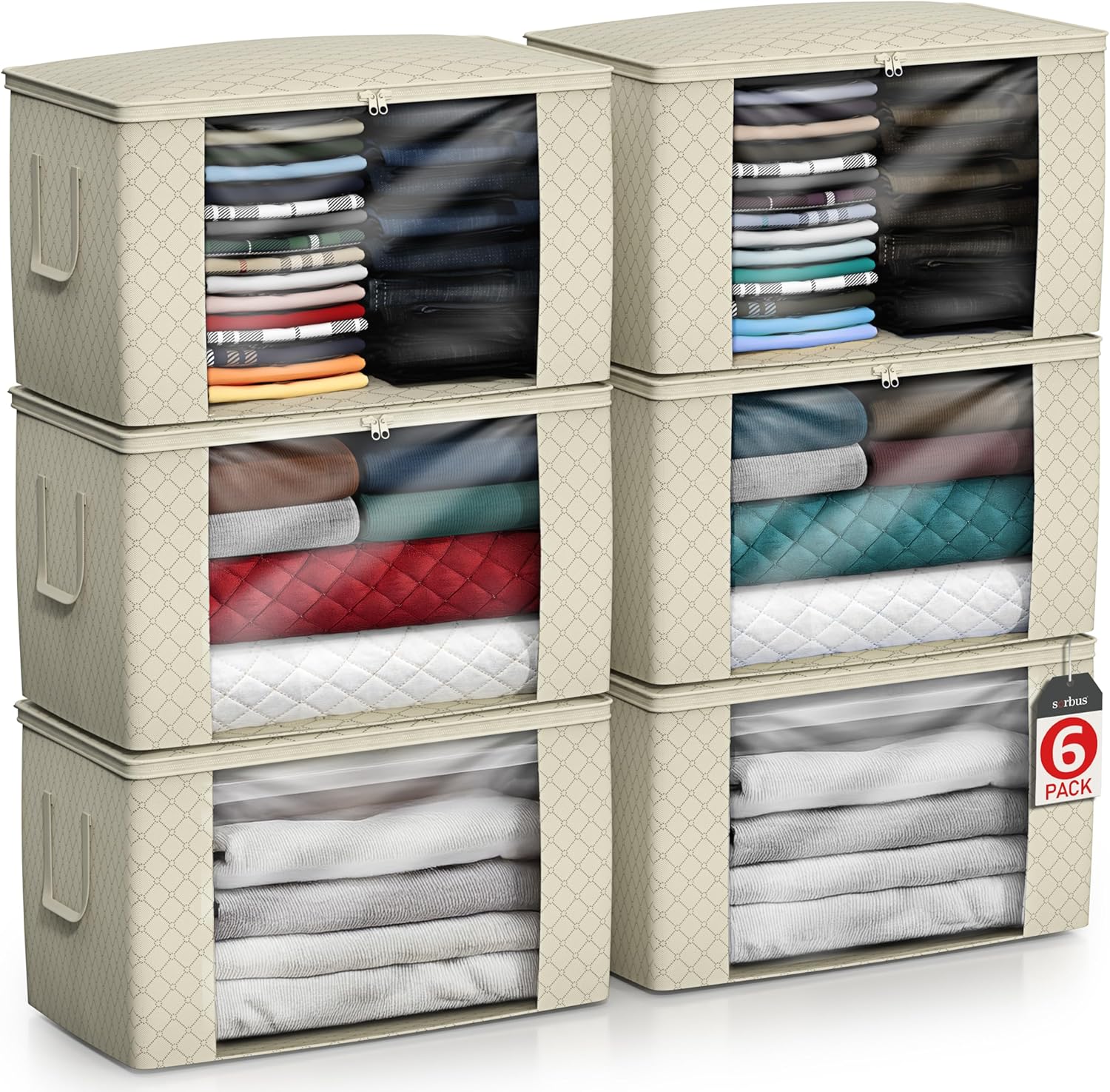 Sorbus Foldable Storage Bag Organizers, Large Clear Window & Carry Handles, Great for Clothes, Blankets, Closets, Bedrooms, and more