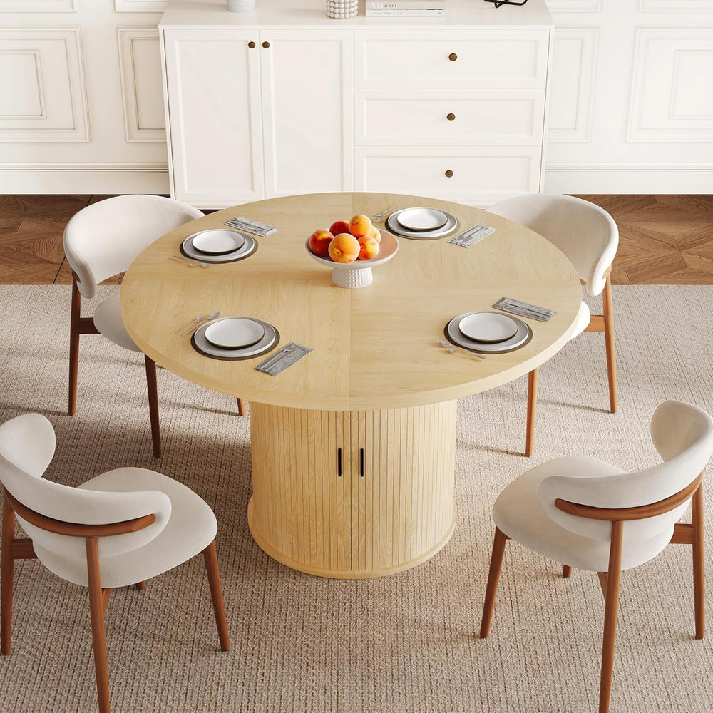 47 inch Round Dining Table for 4-6, Dinner Table with 2-Layer Storage Shelf, ...
