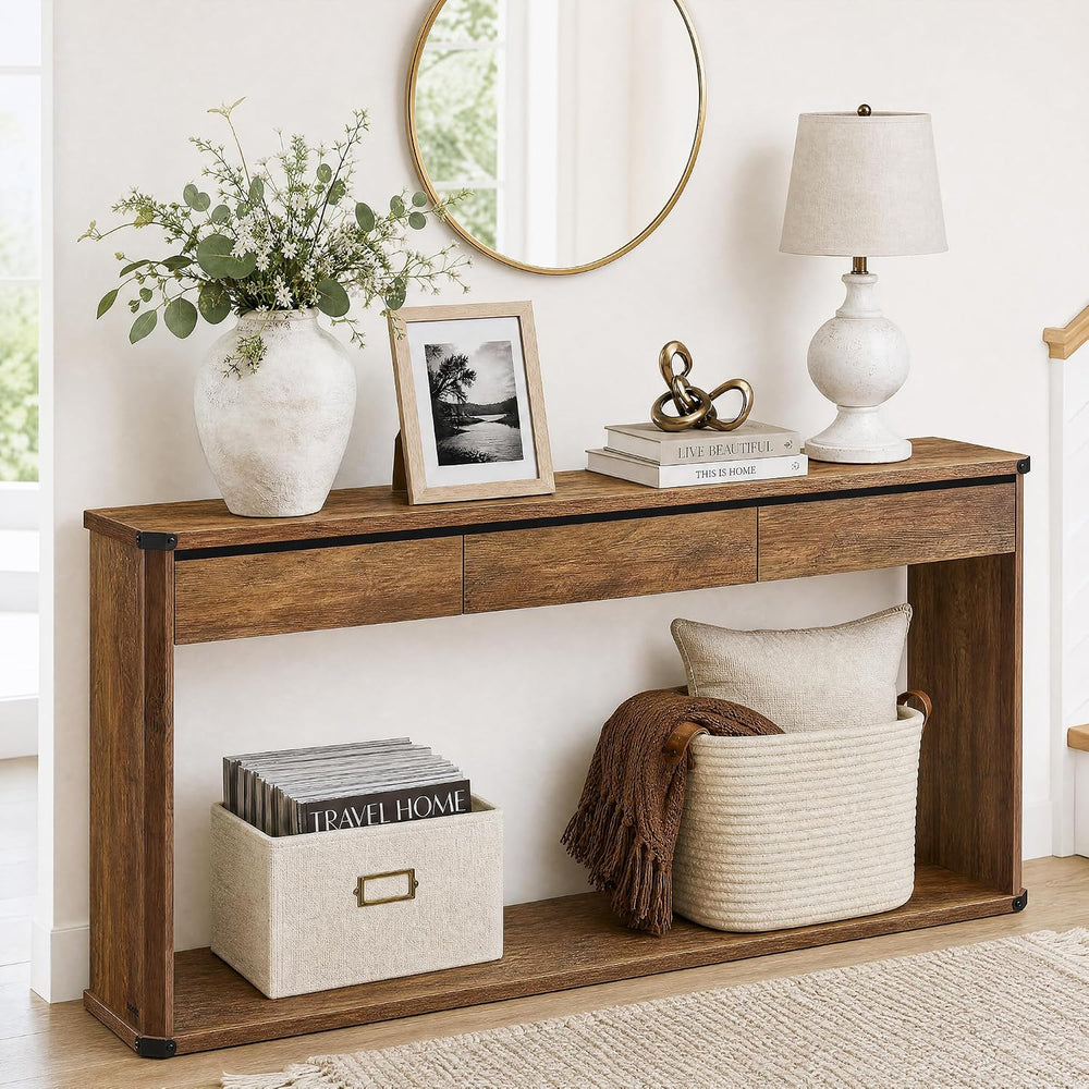 SONGMICS HOME 63.2" Console Table with 3 Drawers and Bottom Shelf | Narr...