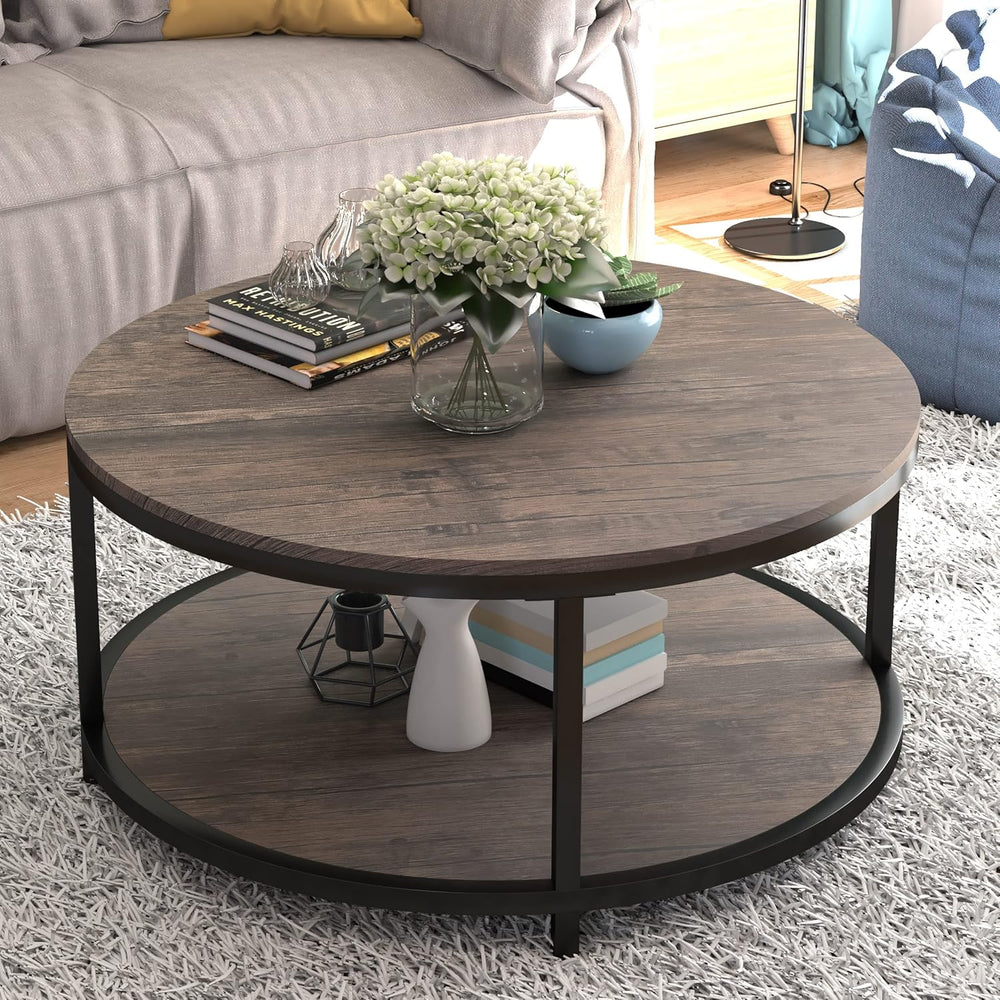 NSdirect Round Coffee Table,36" Coffee Table for Living Room,2-Tier Rust...
