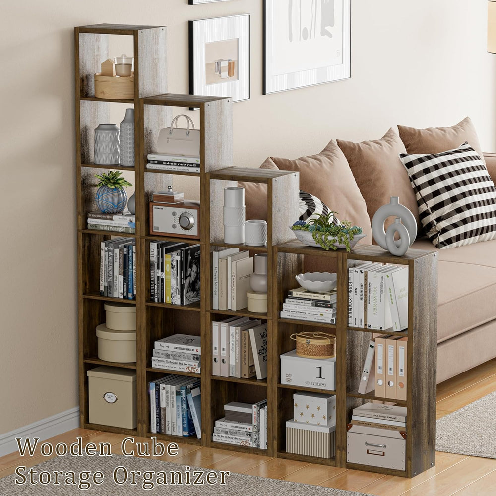 Tall Cube Storage Organizer Bookcase, 5 Tier 11 inch Open Back Cubical Shelf ...