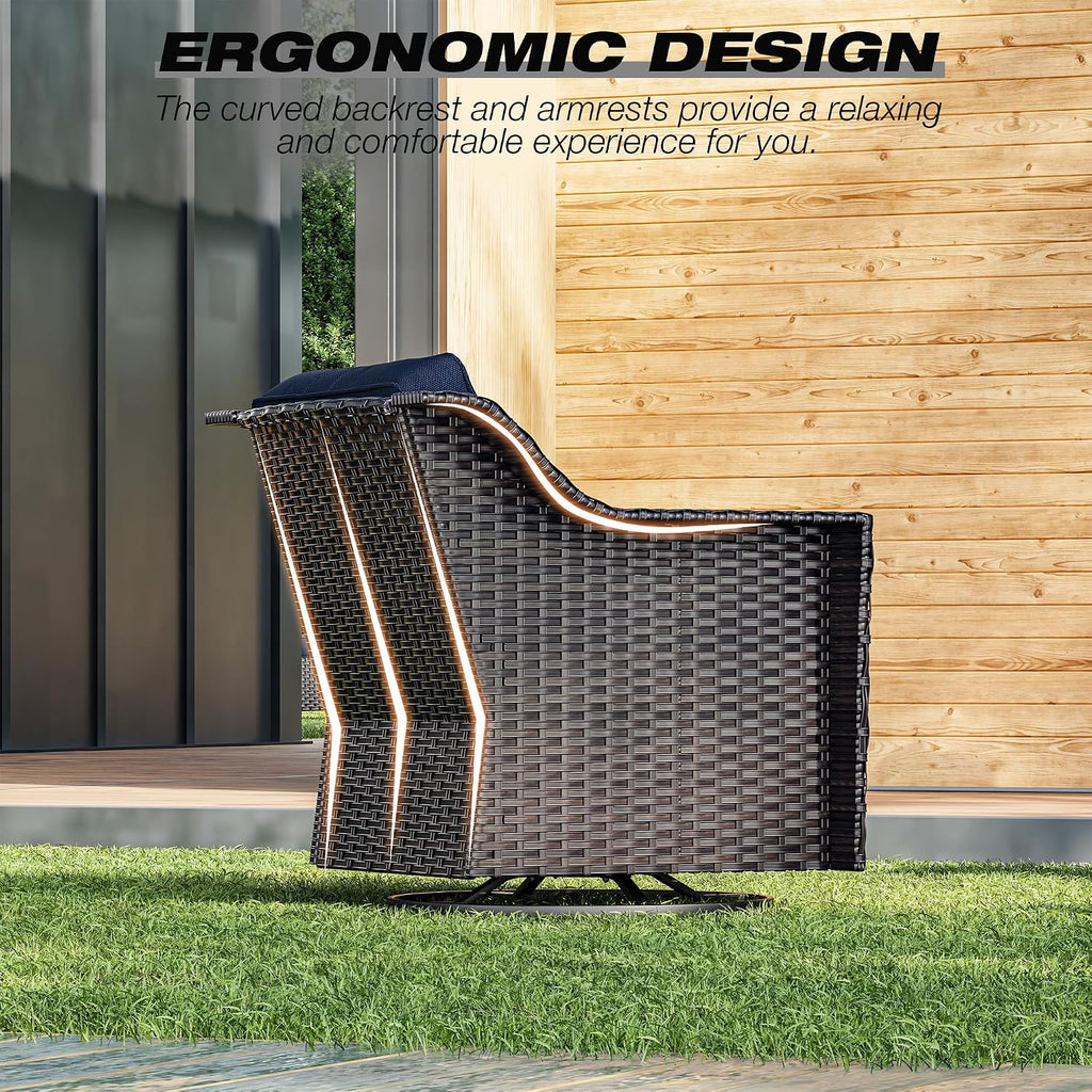 Wicker Patio Furniture Sets, 8 Pieces Upgraded Large Size Outdoor Furniture with Swivel Rocking Patio Chairs, Patio Dining Chair, 3-Seat Sofa, Outdoor Ottoman, Thick Cushions, Wide Armrest