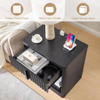 Fluted Nightstand Set of 2 with Charging Station, 23.6" End Table with Open Shelf and Drawers Storage, Bedside Table with Solid Wood Handle, Curved Profile Design, Night Stand for Bedroom