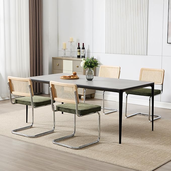 Zesthouse Natural Rattan Dining Chairs Set of 6, Mid Century Modern Dining Ch...