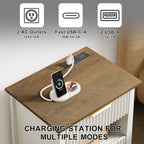 HIFYOBRO Fluted Nightstands with Charging Station & Motion Sensor Light, Modern Bedside Tables with 2 Drawers and Storage Shelf for Bedroom, White