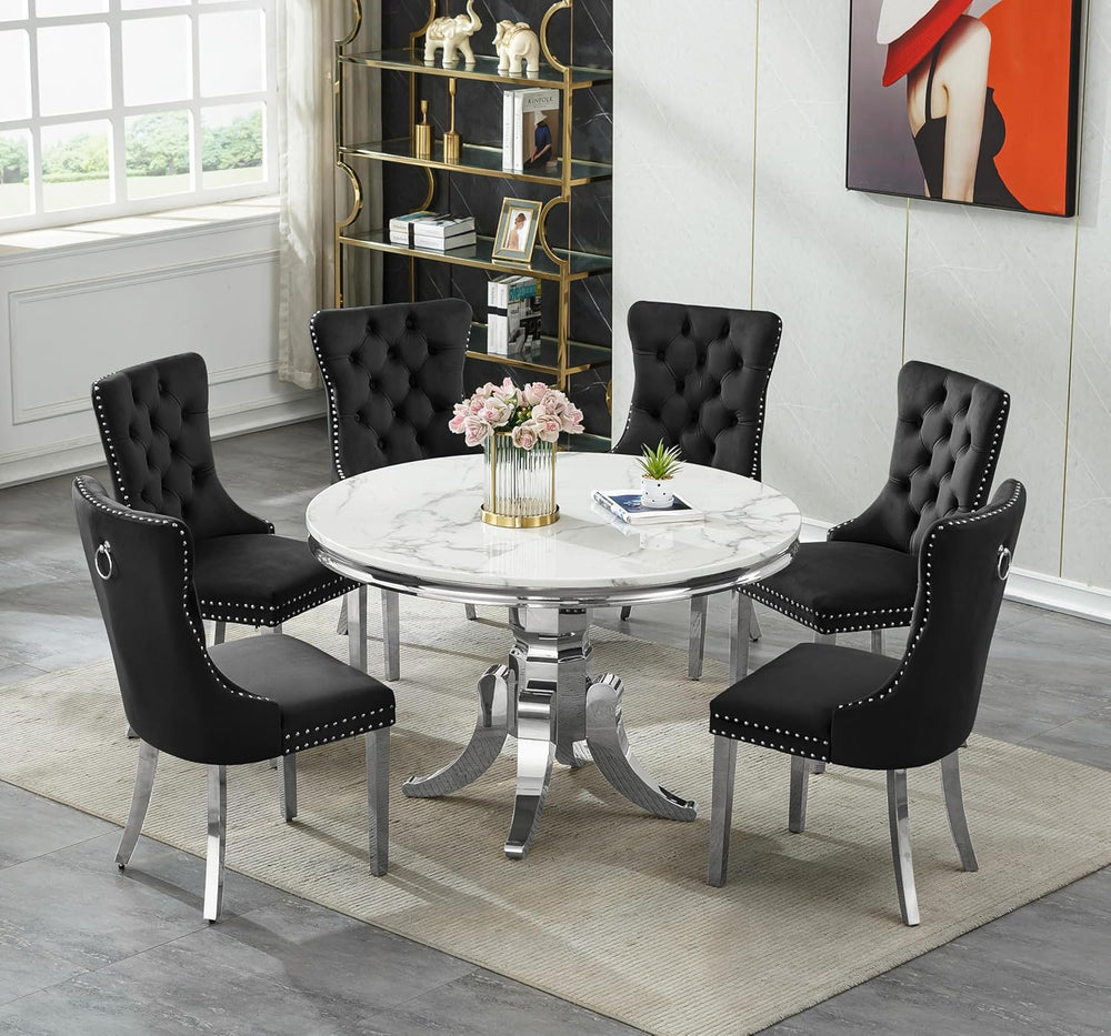 45 inch White Marble Round Dining Table for 4 to 6, Modern Round Dining Table...