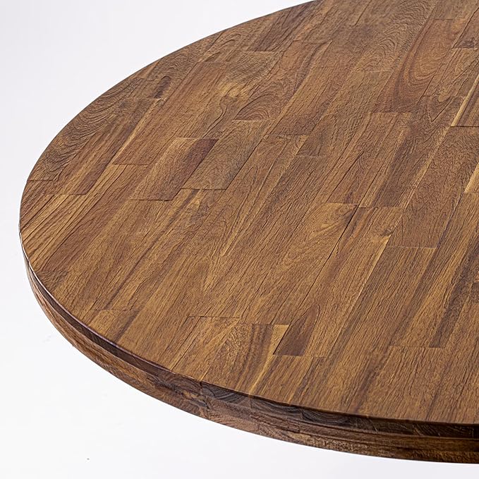 I53-0N-TP Dining Table with Acacia Wood Round Tabletop and Elegant Pedestal Base - Antique Walnut Finish