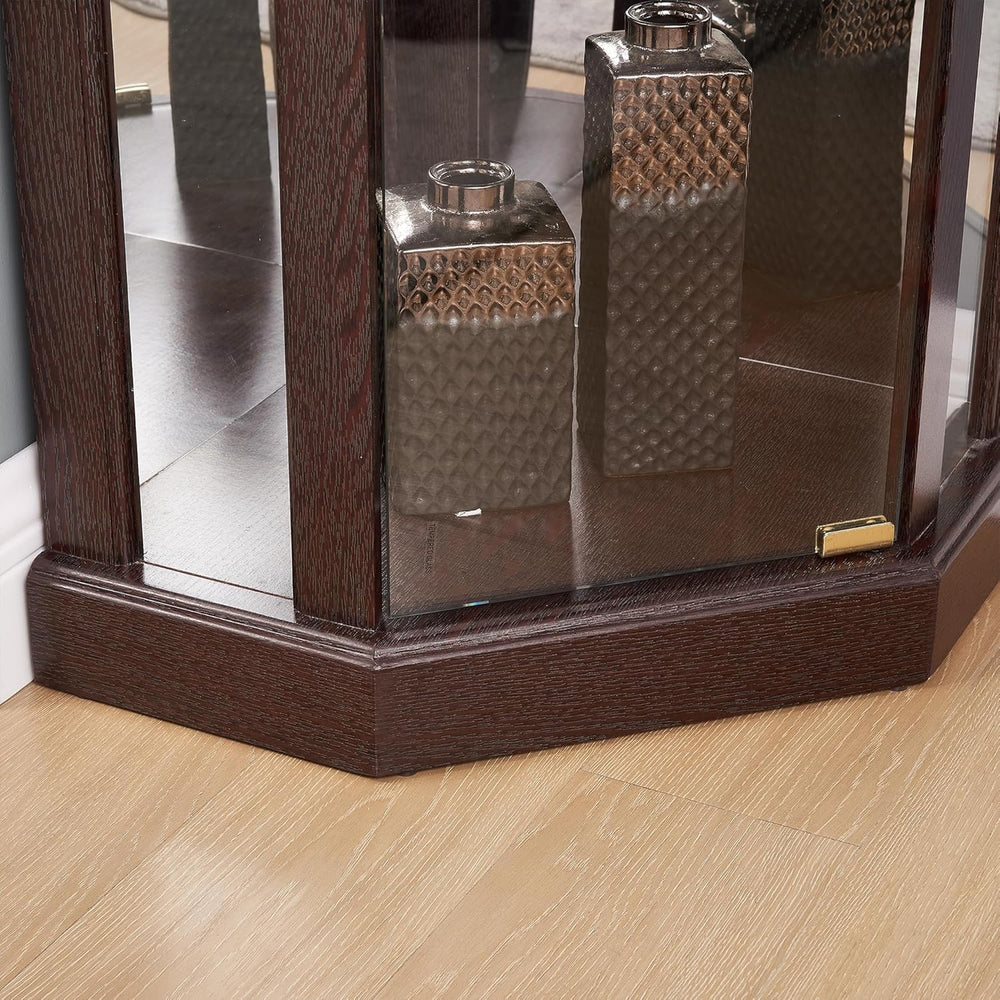 69" H Lighted Corner Display Cabinet, Curio Corner Glass Cabinet w/Adjus...
