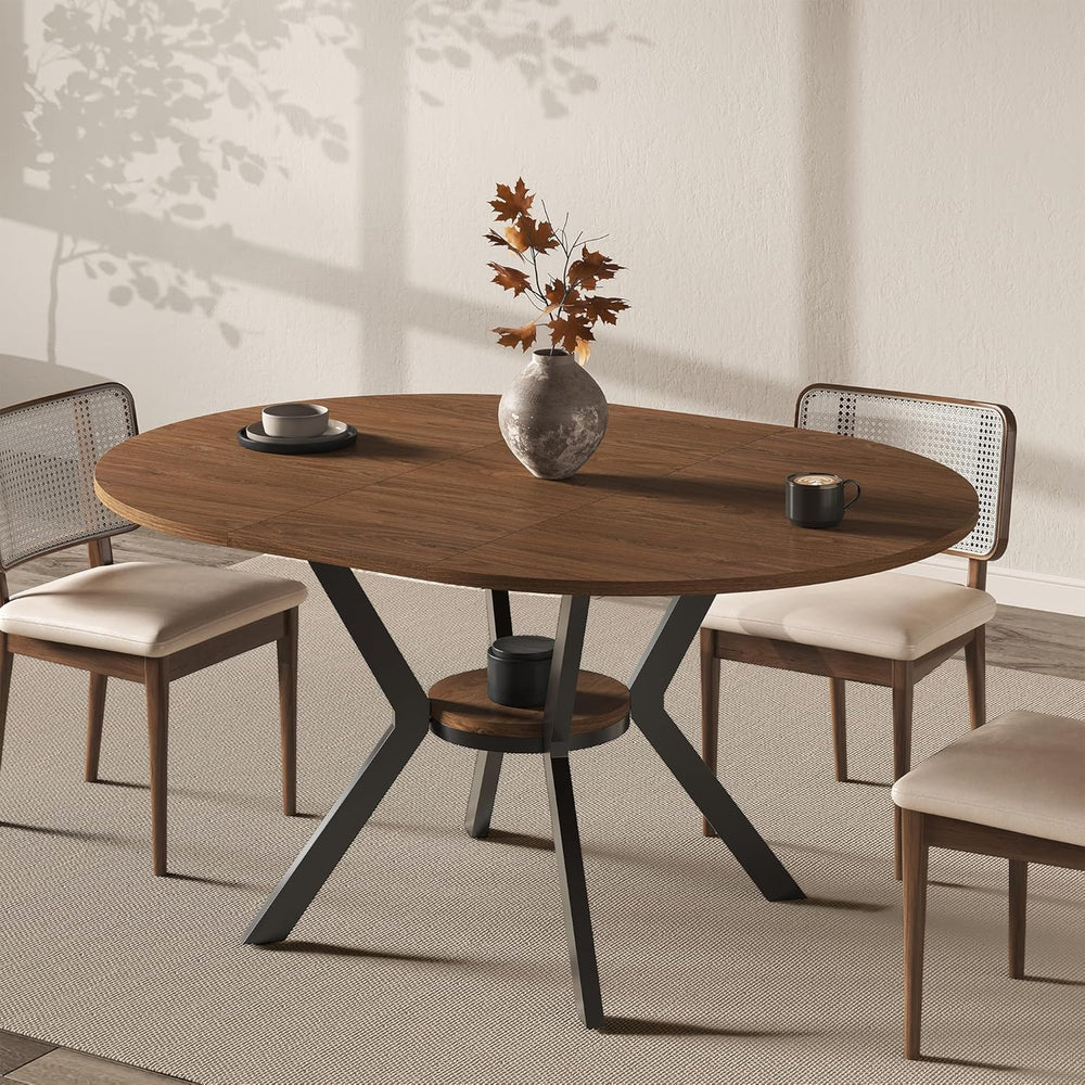 42"-58" Extendable Round Dining Table for 4-6, Kitchen Oval Table w...