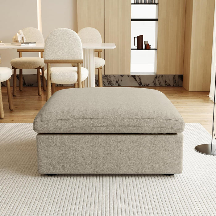 JACH Storage Ottoman for Living Room, Cushion Cover Removable, Minimalist Footstool, Breathable Storage Ottomans for Living Room Apartment (Khaki)