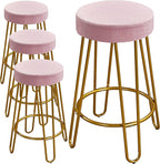 Yaheetech Bar Stools Set of 4, Velvet Round Counter Stools, Backless Counter Height Bar Chairs with Golden Legs for Kitchen Dining Room Pub Cafe, Pink