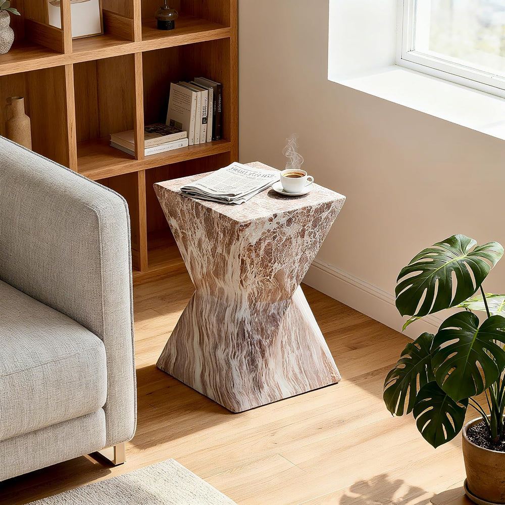 End Tables 12.4" Faux Marble Side Table, Indoor and Outdoor Marble Accen...