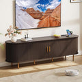 DHH 70.8 Inch Mid Century Modern TV Stand with Power Outlet for TVs up to 80 Inch, Entertainment Center with Storage and Adjustable Shelves, Media Console with Sliding Doors for Living Room(Brown)