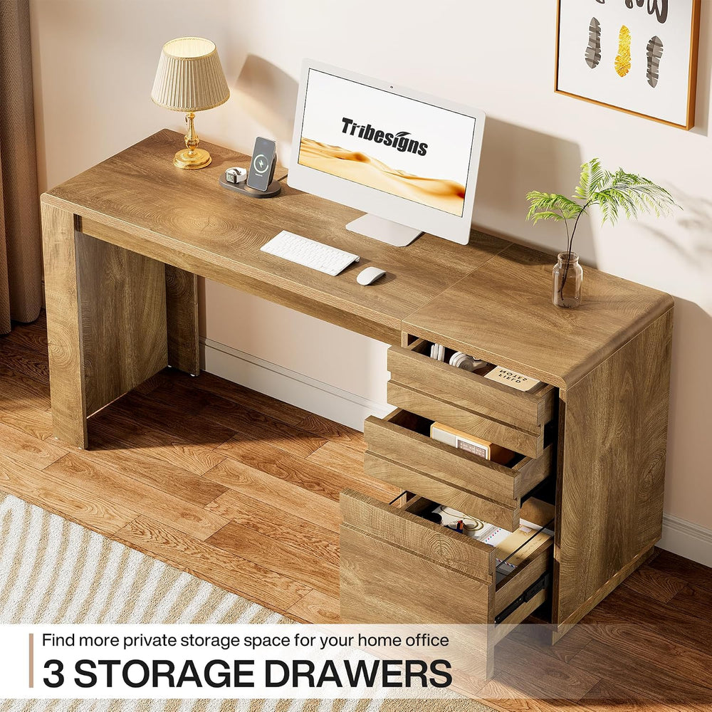 Tribesigns 55-Inch Computer Desk with 3 Drawers, Farmhouse Home Office Desk w...