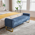65.75" Storage Ottoman Bench, End of Bed Bench for Bedroom | Hidden Storage, Gold Metal Legs, Chenille Upholstered Seat And Modern Design For Living Room, Entryway Or Window Seating
