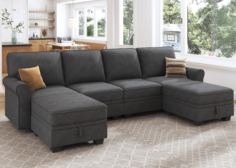 HONBAY Sectional Sofa with Storage Seat U Shaped Couch with Reversible Chaise...