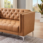 HIFIT 79" W Brown Faux Leather Sofa Couch with 2 Pillows, 3 Seater Couches for Living Room, Handmade Button Tufted Cushions and Metal Legs, Modern Leather Sofa for Apartment, Office