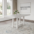 Signature Design by Ashley Robbinsdale Farmhouse Distressed Counter Height Dining Extension Table with Trestle Base, Planked Effect and 2 Removable End Leaves, White