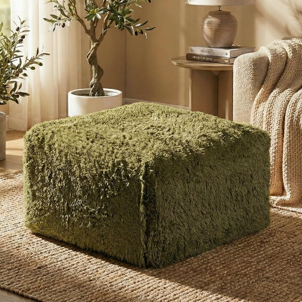 Furniture of America Havyn Modern Faux Fur 1-Seater Square Modular Foam Ottom...