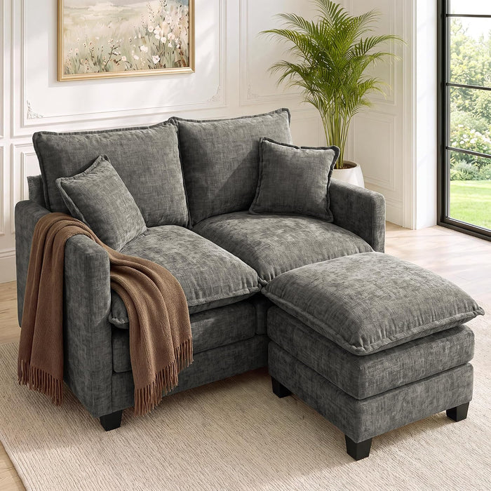 52" Loveseat Sofa, L-Shaped Cloud Love Seat Couches with Ottoman
