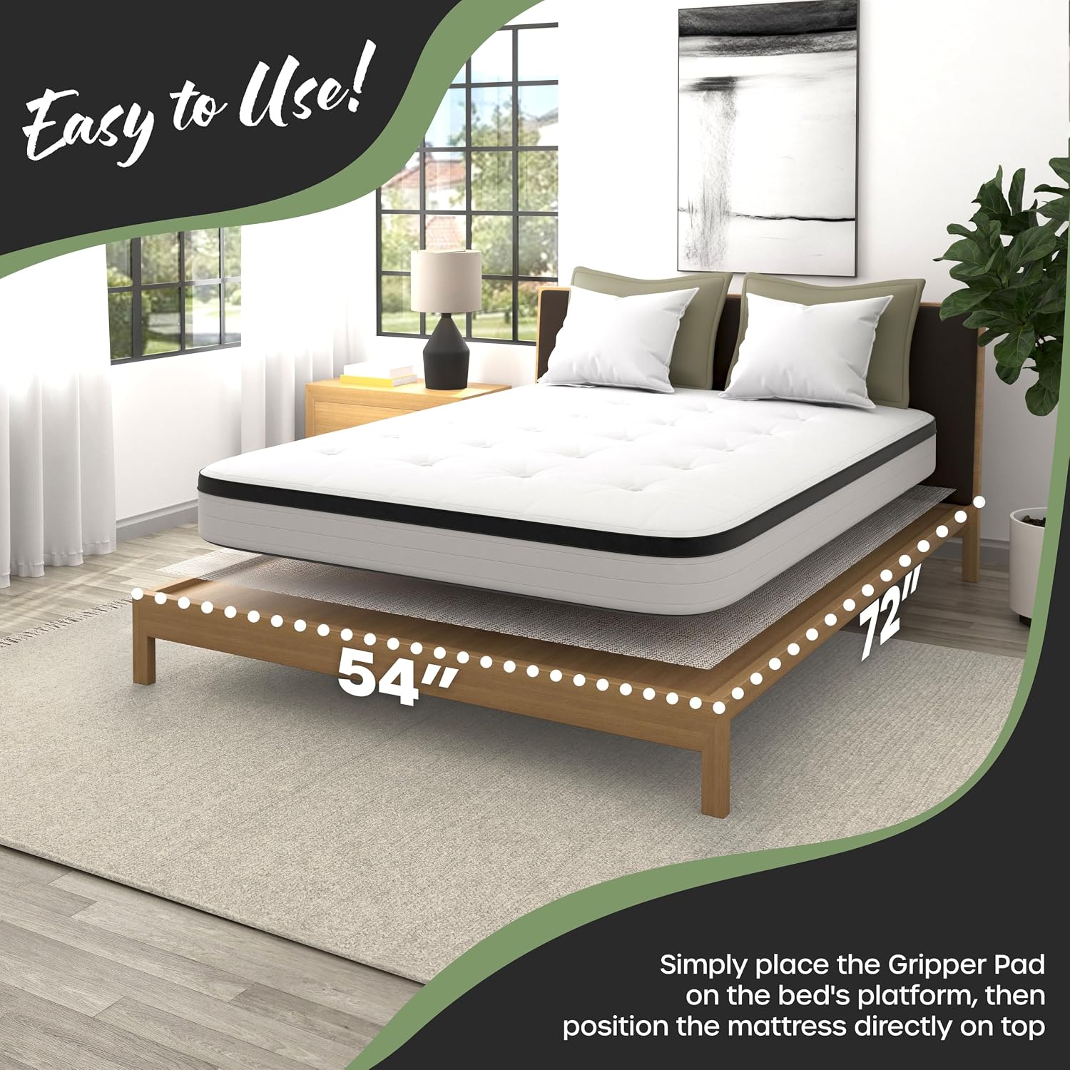 Nevlers 72" x 54" Queen Size Open-Weave Non Slip Mattress Gripper Pad | PVC Foam Non Slip Pad to Keep Bed from Sliding & Movement | Reversible Non-adhesive 6 Ft x 4.5 Ft Mattress Slide Stopper