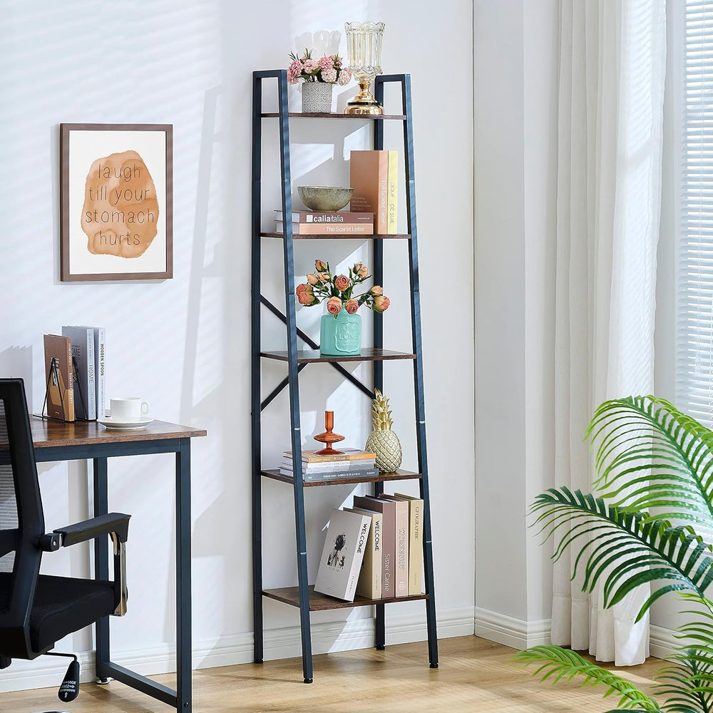 Hoctieon Industrial Ladder Bookshelf, Multifunctional Ladder Shelf, 5-Tier Ta...