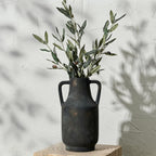 SIDUCAL Ceramic Rustic Flower Vase with Handles | 12 inch Tall Vase for Farmhouse Home Table Centerpieces, Large Decorative Terracotta Vases for Home Decor, Living Room,Shelf Decor, Black Bronze