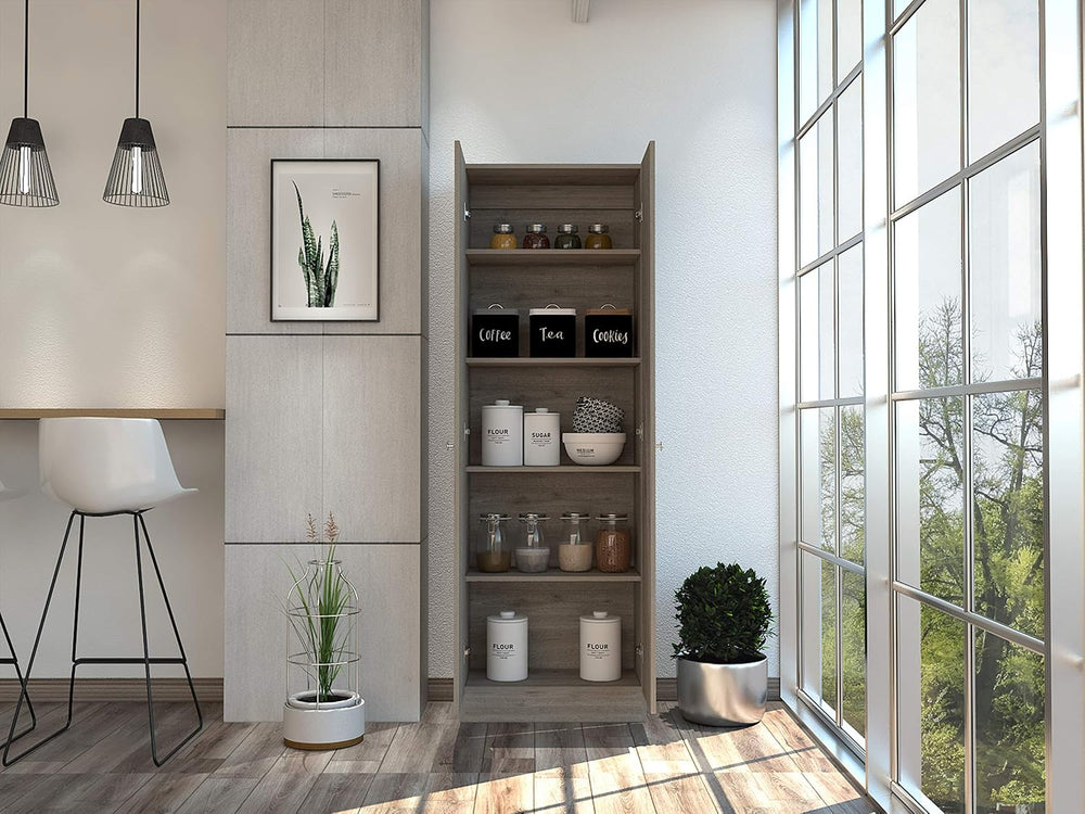 Multistorage Kitchen Pantry 70,8 inches H with Five Interior Shelves, Light G...