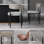 Morden Fort Modern Dining Chairs Set of 2, Armless Dining Chairs with Curved Backrest and Black Metal Legs for Kitchen, Living Room and Reception