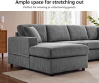 119" L-Shaped Sectional Sofa with Reversible Chaise, Modern Corduroy Couch with Deep Seats, 4-Seater Upholstered Sofa for Living Room or Apartment, Dark Grey