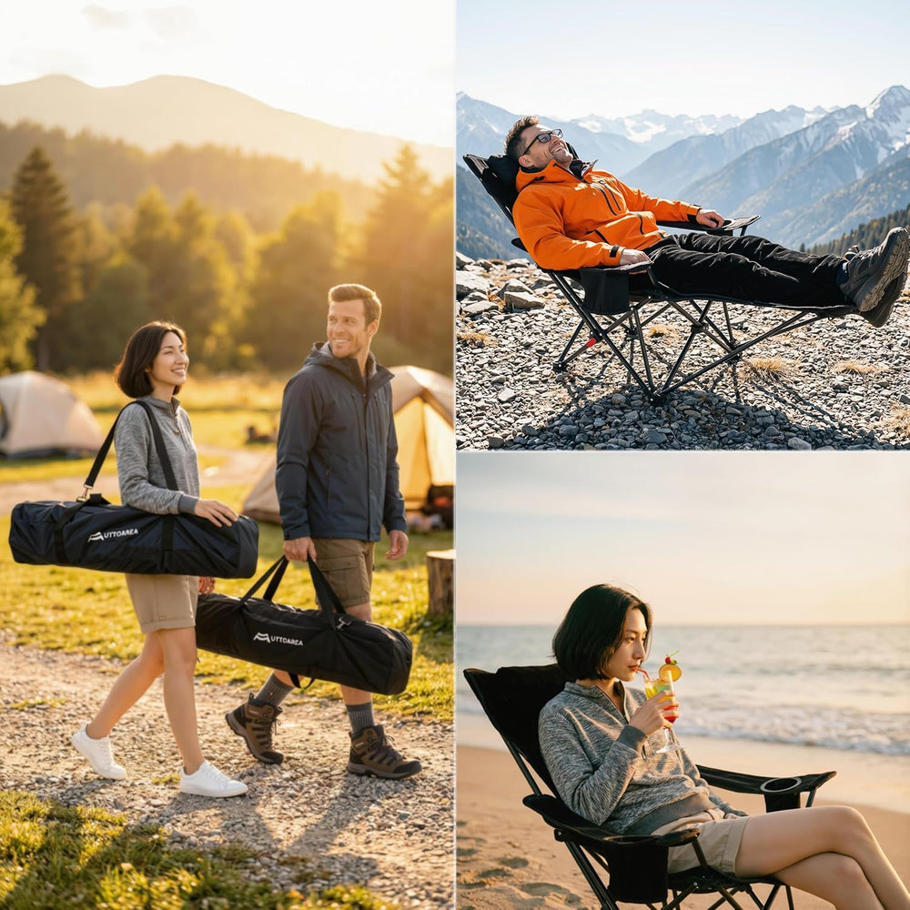 Portable Reclining Camping/Lounge Chair for Outdoor (1, Black) | Soft Cushion...