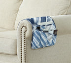 Brilliant Sunshine Blue Grey Stripes Patchwork Couch Armrest 5 Pockets Organizer, Slip Resistant Recliner Armchair Caddy, Washable Remote Controls Holder, Storage for Magazine, Tablet, iPad, Blue Grey