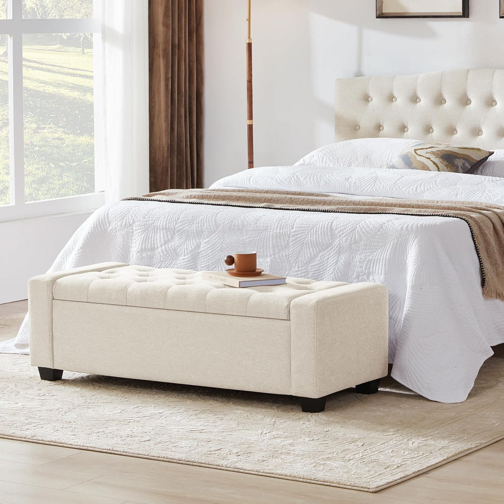 Huatean Home 48" Ottoman with Storage, Beige Storage Ottoman Bench | Uph...
