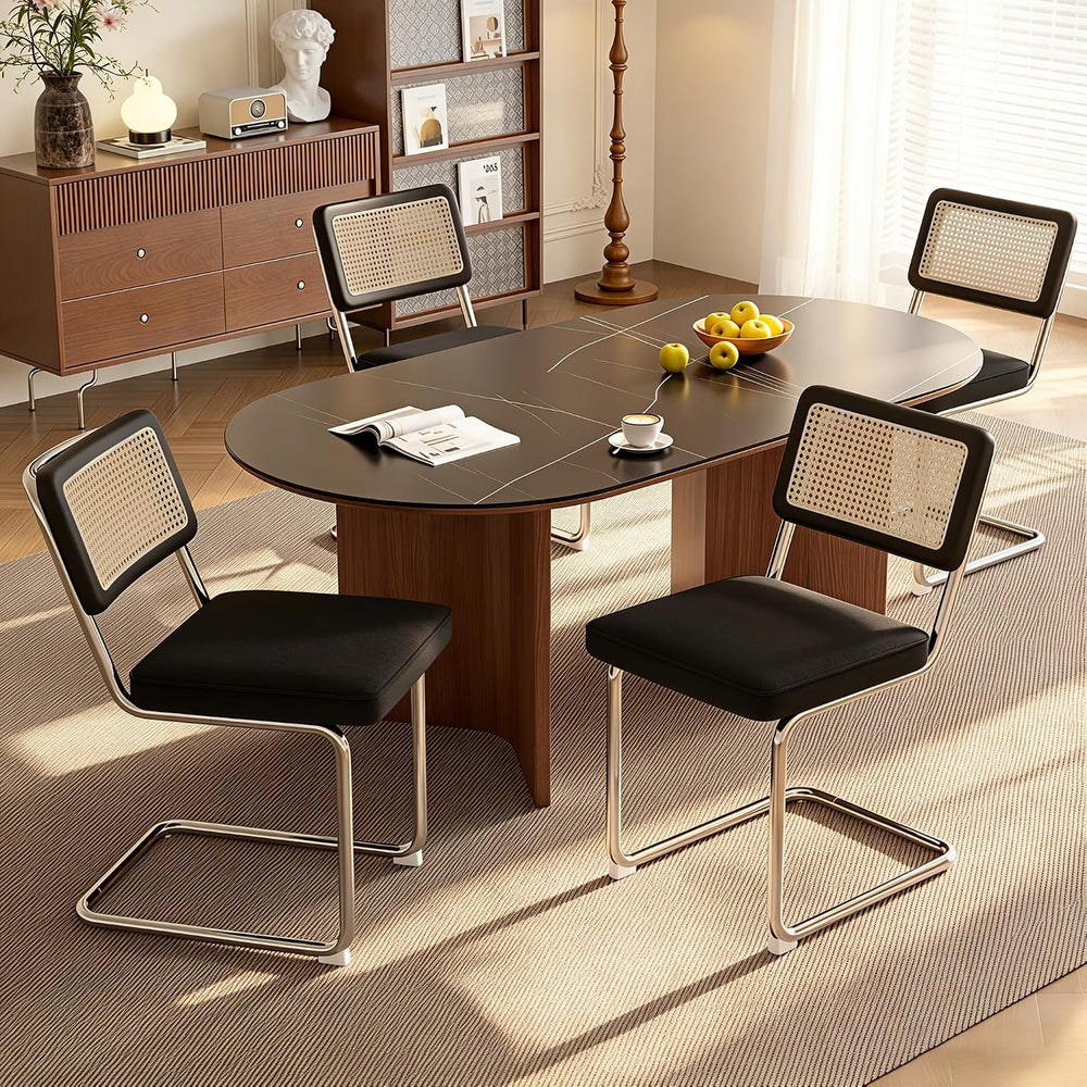 Rattan Dining Chairs, Velvet Fabric Dining Chairs Set of 4