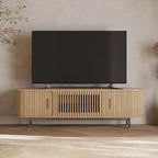 POVISON Fully-Assembled Mid Century Modern TV Stand for 70 inch TV, Sliding Door Entertainment Center with Storage, Wood TV Console, Media Console for Living Room Bedroom(Oak, 70.87")